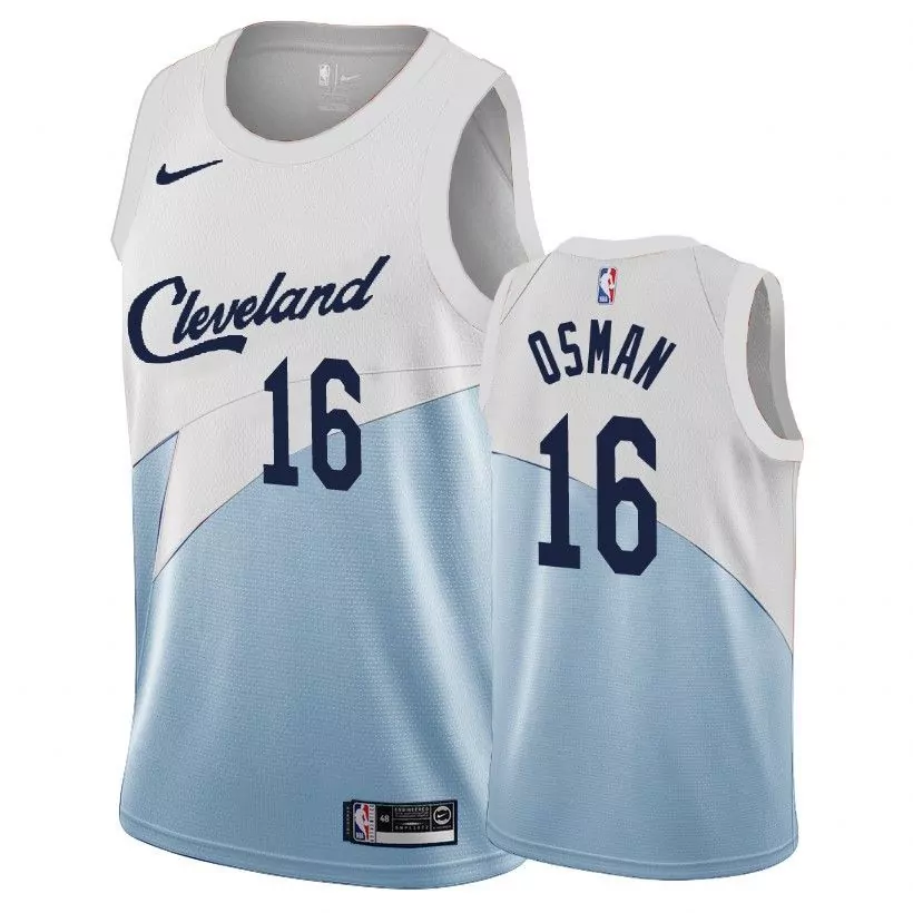 Cedi Osman 16 Cleveland Cavaliers Jersey White Men Split Design Navy Blue Light