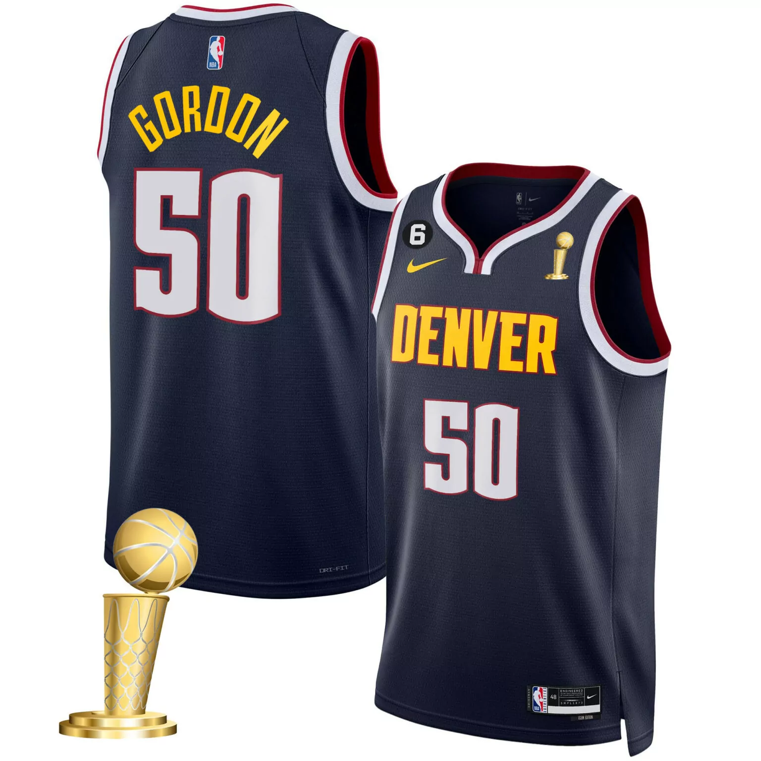 Aaron Gordon 50 Denver Nuggets Jersey Navy 2023 NBA Champions Larry O'brien Trophy