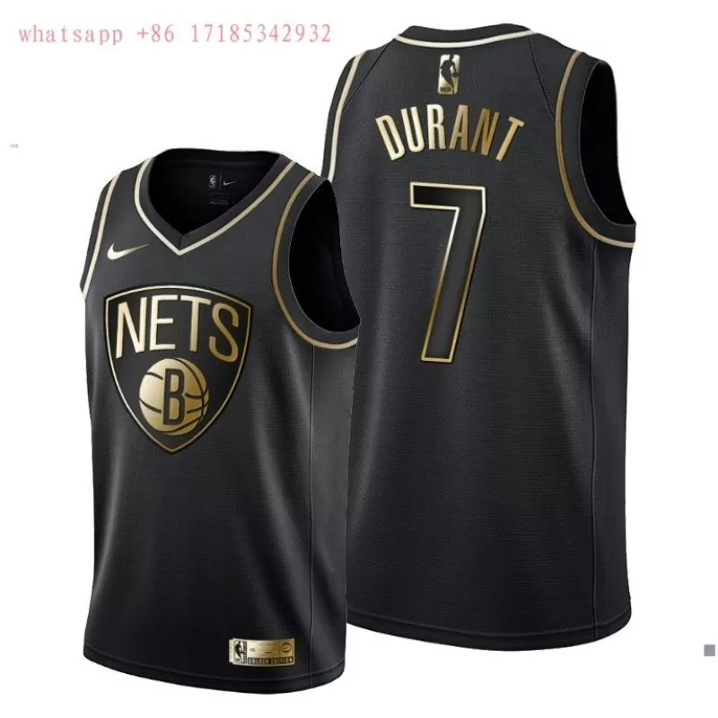 Kevin Durant 7 Nets Jersey Black Men Gold