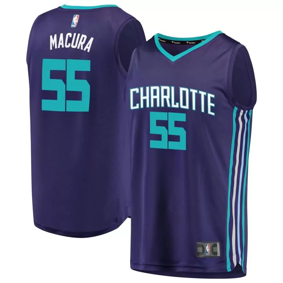 Sergej Macura 55 Jersey Purple Charlotte Hornets Men Teal White Replica
