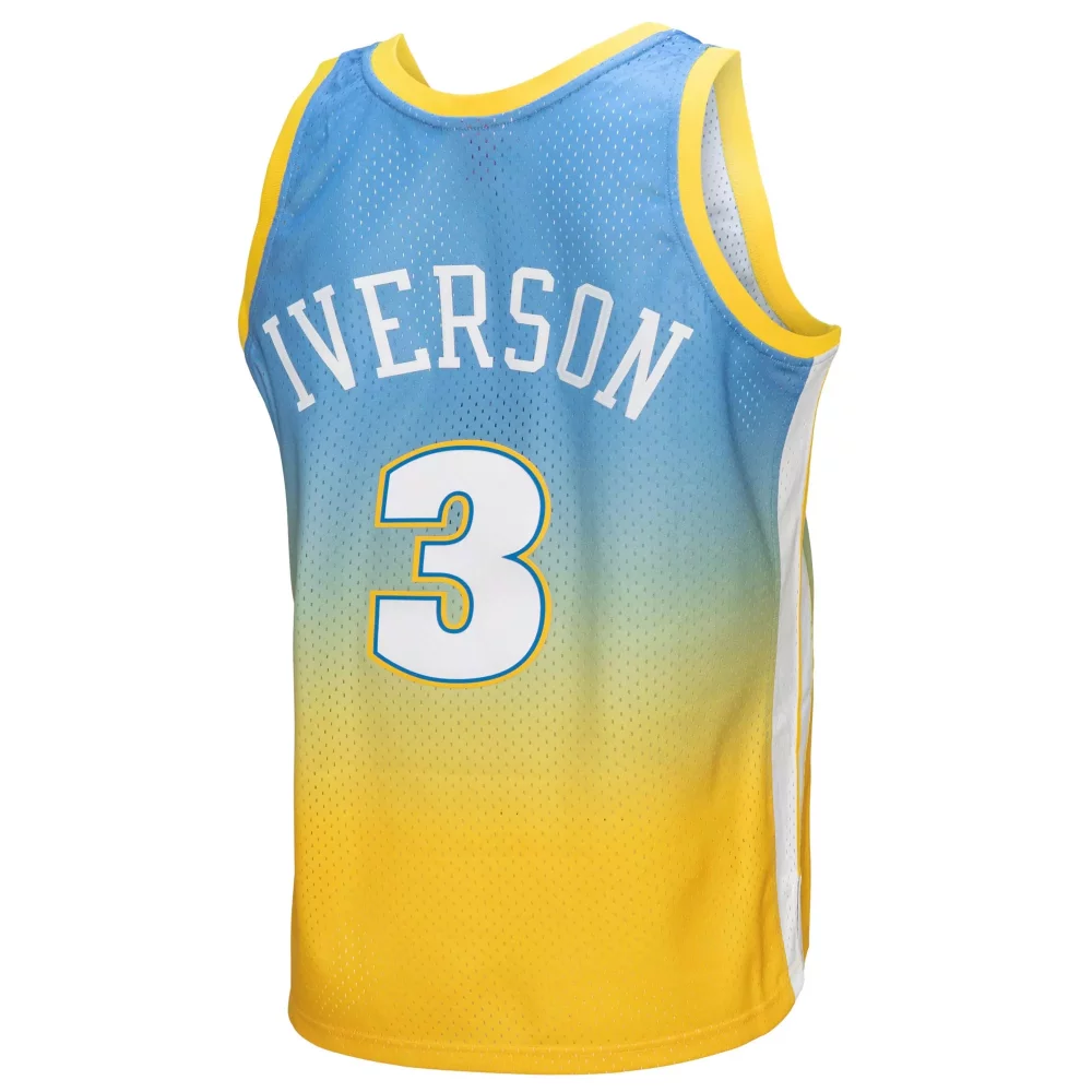Allen Iverson 3 Jersey Blue Philadelphia 76ers Men Gradient Split Custom Design Yellow