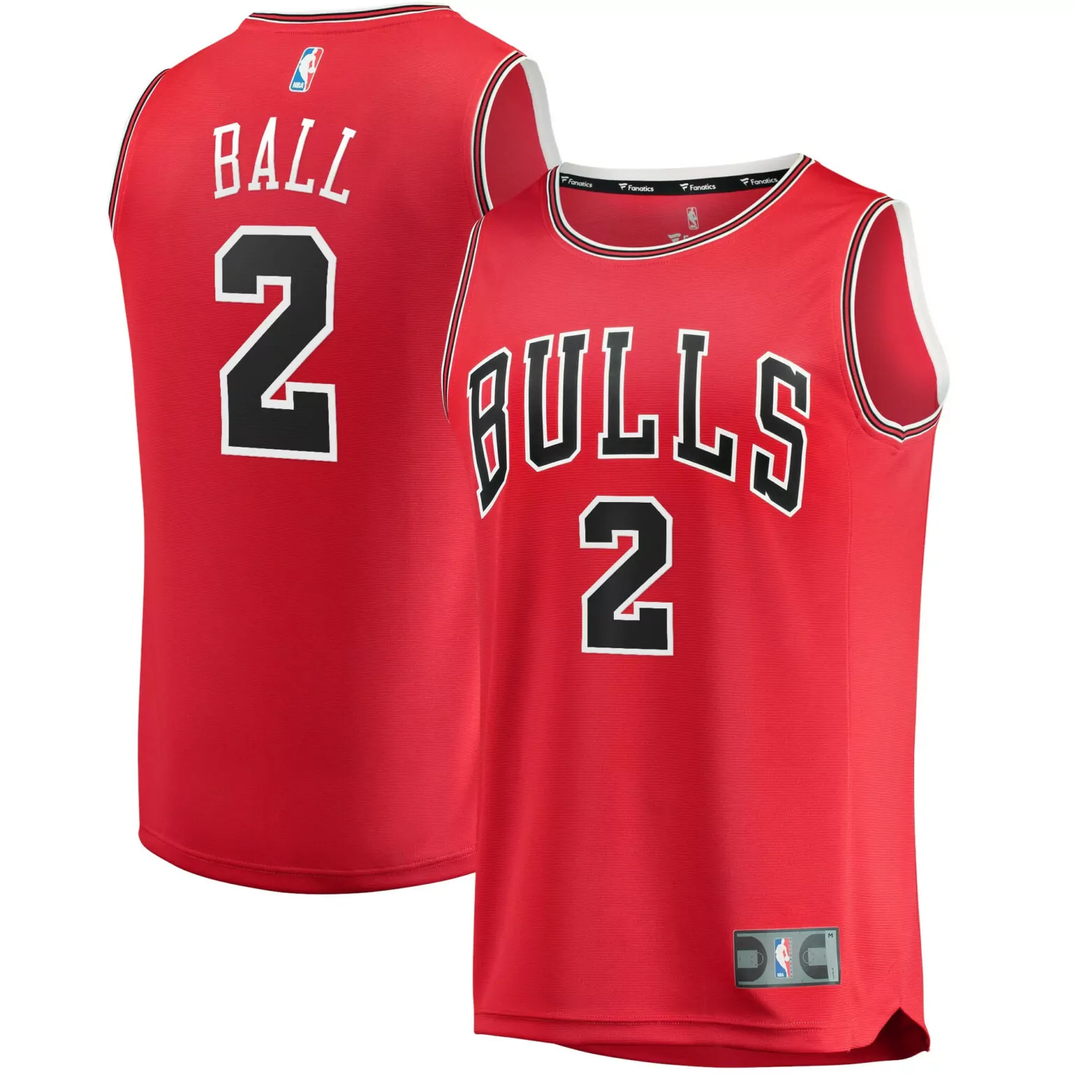 Lonzo Ball 2 Bulls Jersey Red Men Black White Icon