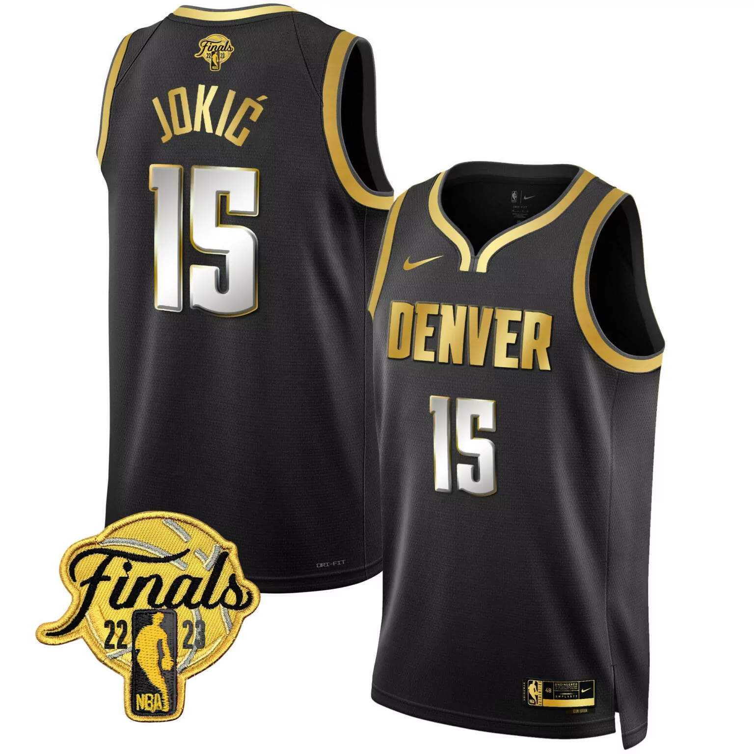 Nikola Jokic 15 Denver Nuggets Jersey Black NBA Finals 2023 Men Gold Silver Collection
