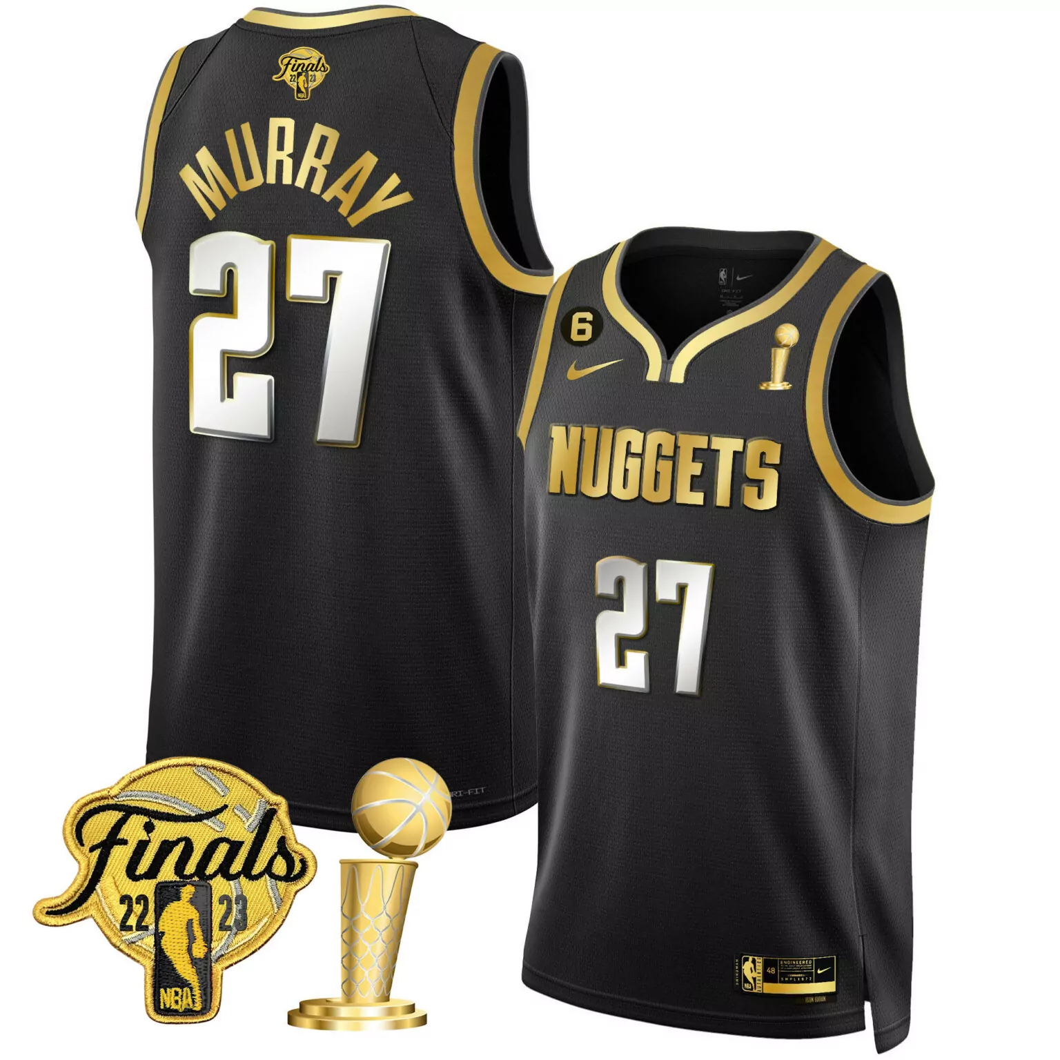 Jamal Murray 27 Nuggets Jersey Black 2023 NBA Finals Men Gold White All Stitched
