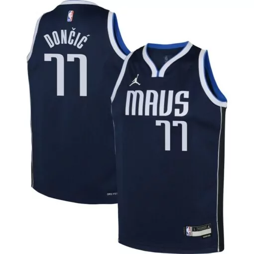 Luka Doncic 77 Dallas Mavericks Jersey Navy Men White Blue