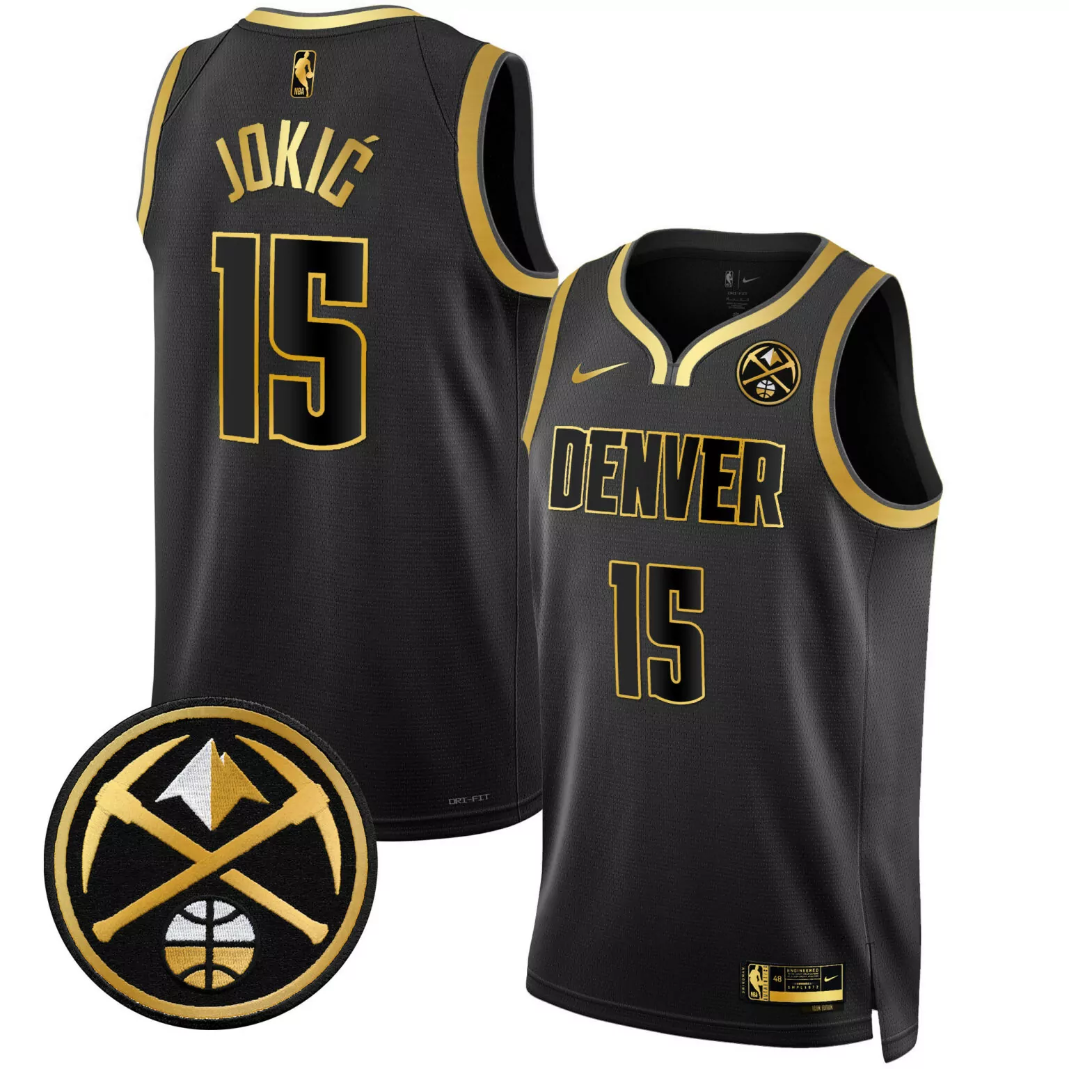 Nikola Jokic 15 Denver Nuggets Jersey Black Year Authentic Men Player Gold Swingman
