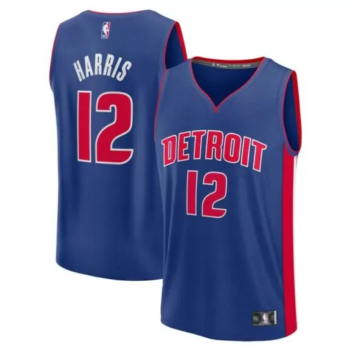 Tobias Harris 12 Detroit Pistons Jersey Blue Men Red Icon