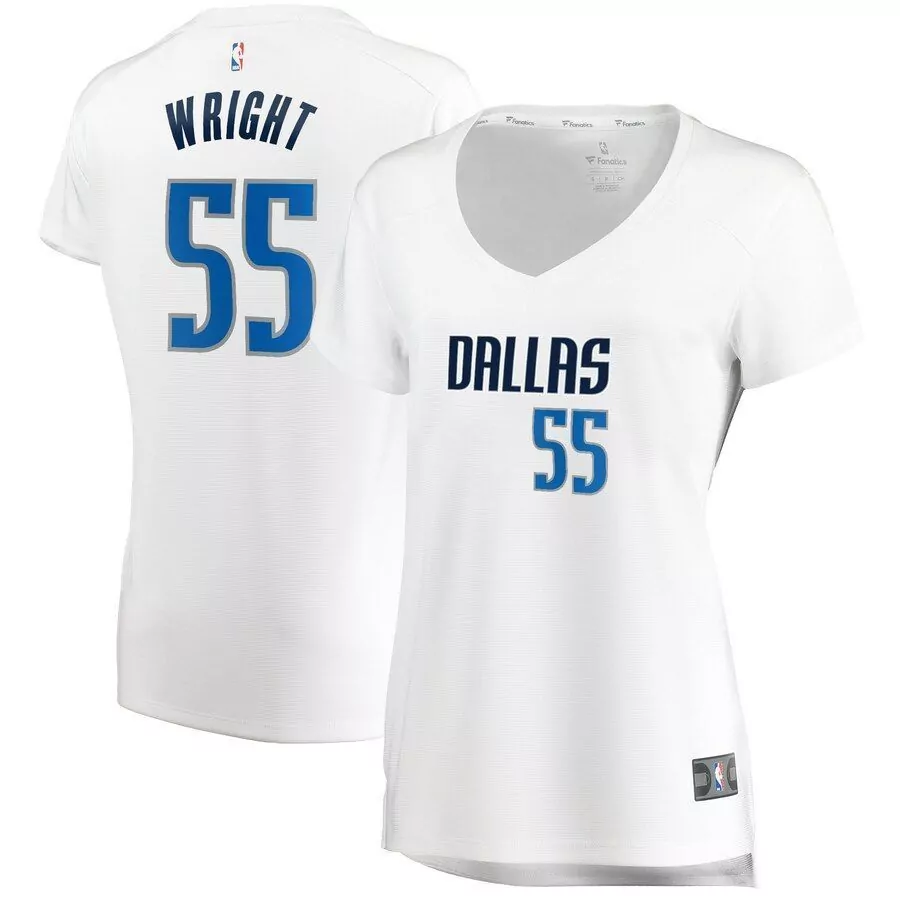 Delon Wright 55 Dallas Mavericks Jersey White Women Regular Blue