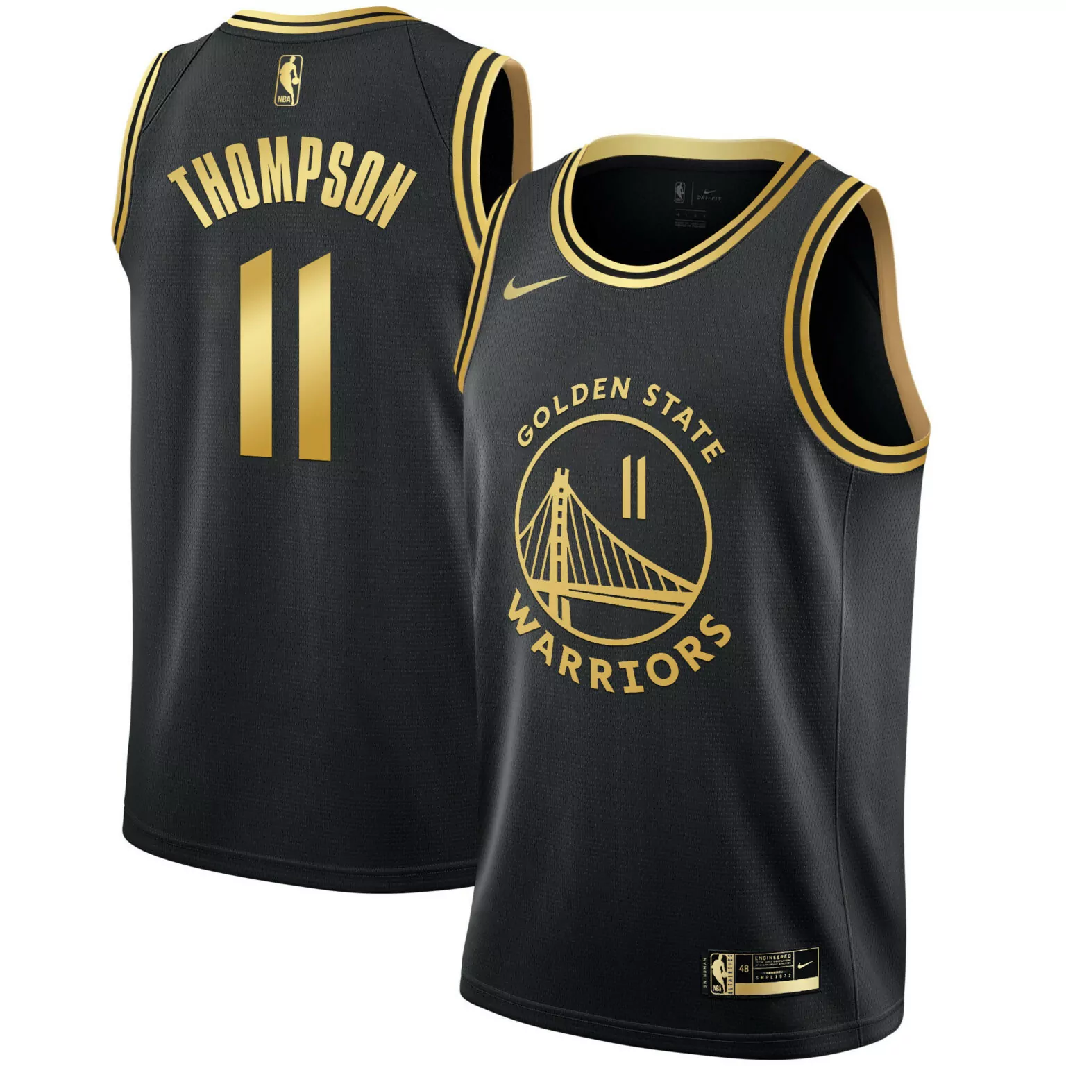Klay Thompson 11 Jersey Black Golden State Warriors Men Swingman Gold All Stitched