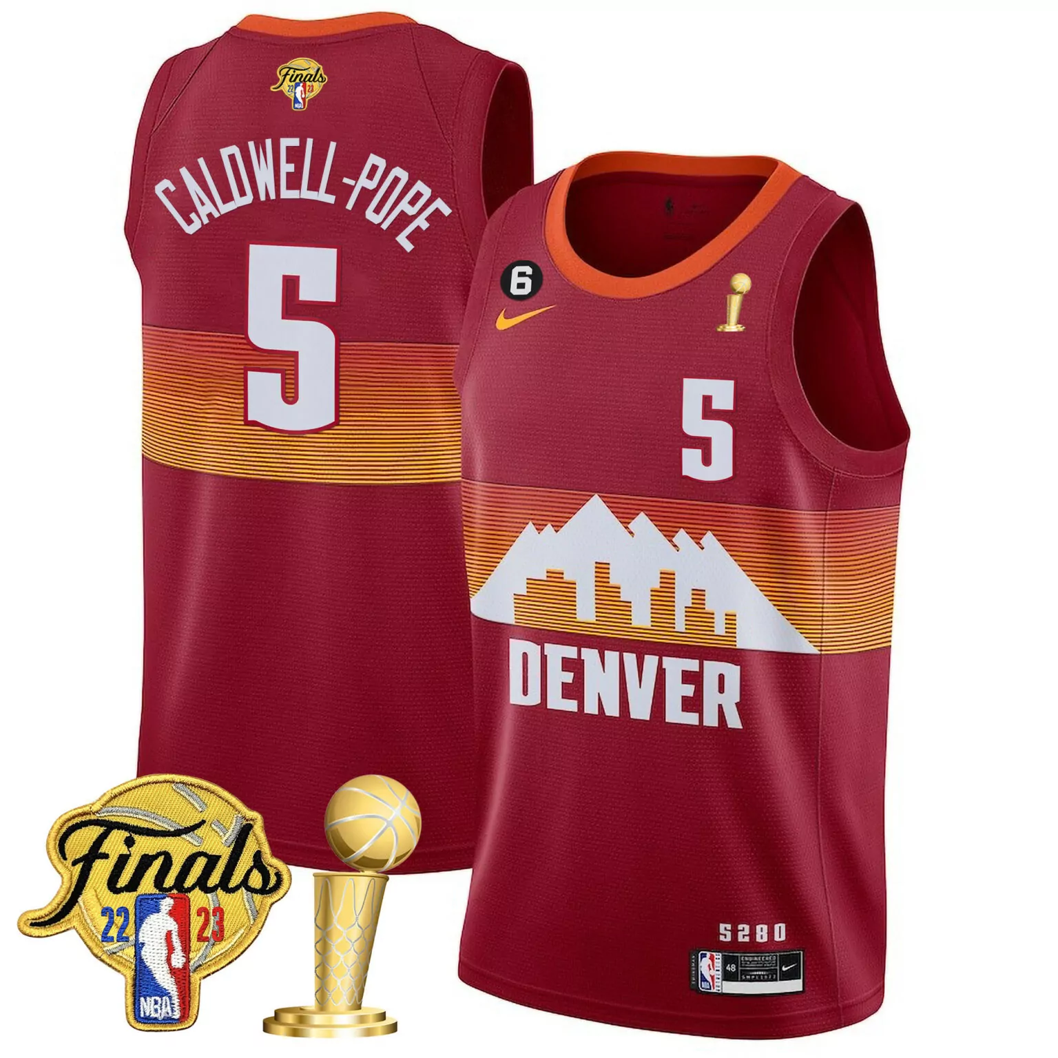 City Caldwell 5 Denver Nuggets Jersey Maroon NBA Finals 2023 Championship Men Standard