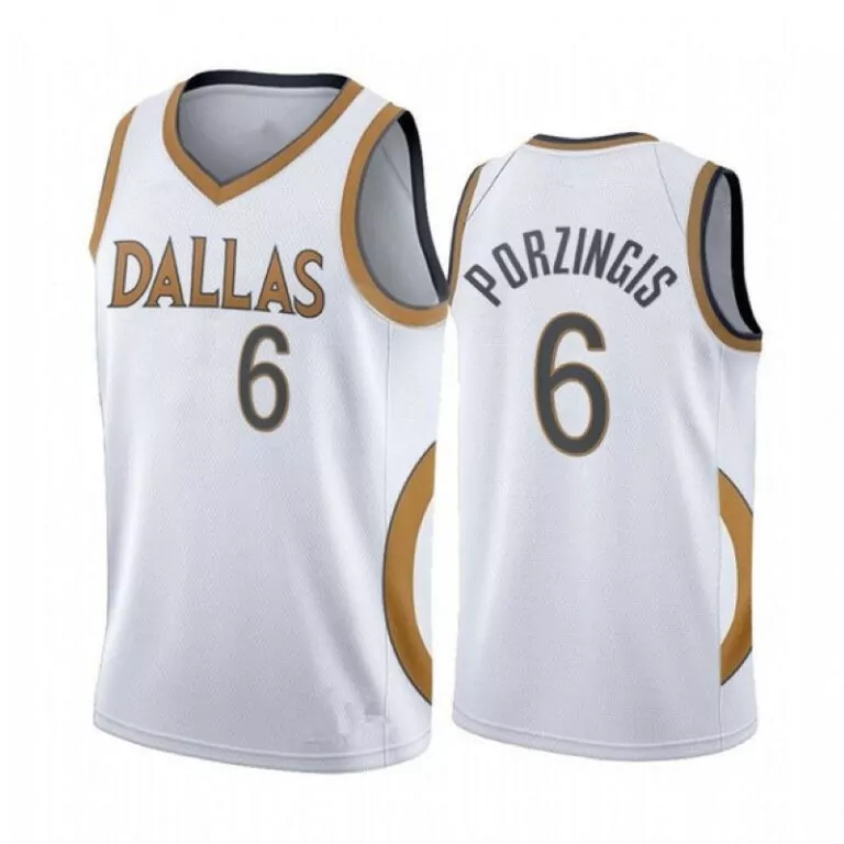 Kristaps Porzingis 6 Dallas Jersey White Men Gold Black