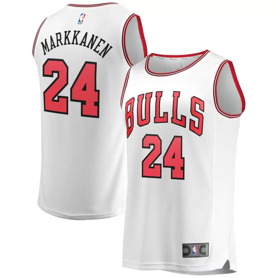 Lauri Markkanen 24 Bulls Jersey White Men Standard Red Black Replica