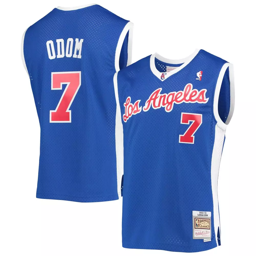 Lamar Odom 7 Los Angeles Clippers Jersey Blue Hardwood Classics Men White Red