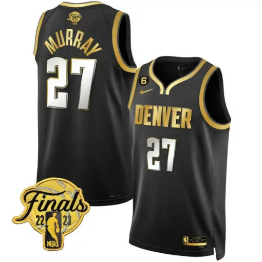 Jamal Murray 27 Denver Nuggets Jersey Black 2023 NBA Finals Men Gold White Collection