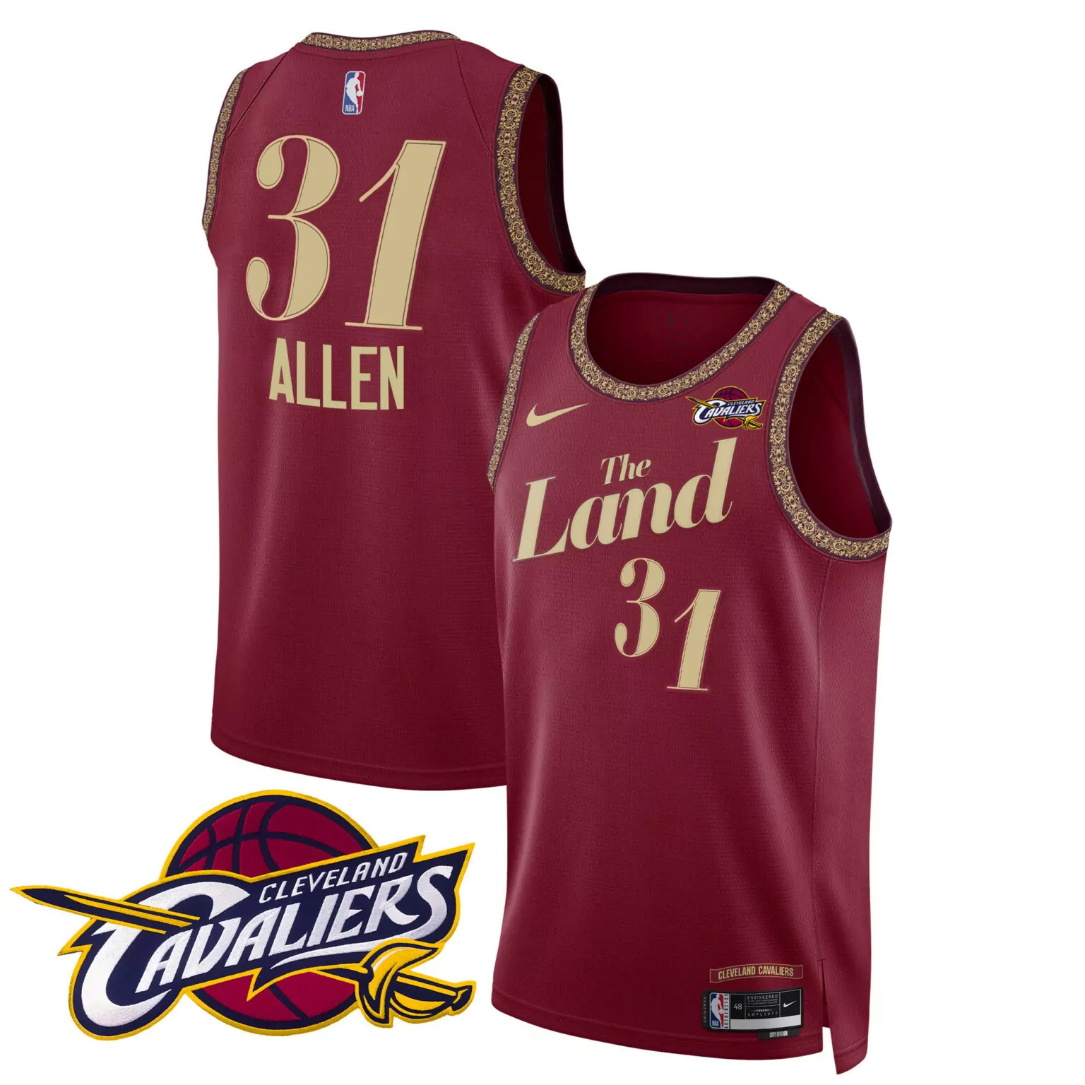 Jarrett Allen 31 Jersey Maroon Cleveland Cavaliers Men Player Gold Swingman v2 All