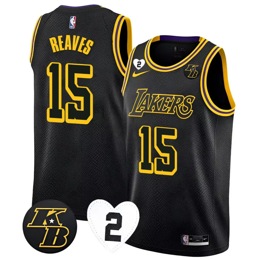 Austin Reaves 15 Jersey Black Kobe Bryant Memorial Los Angeles Lakers Number Heart