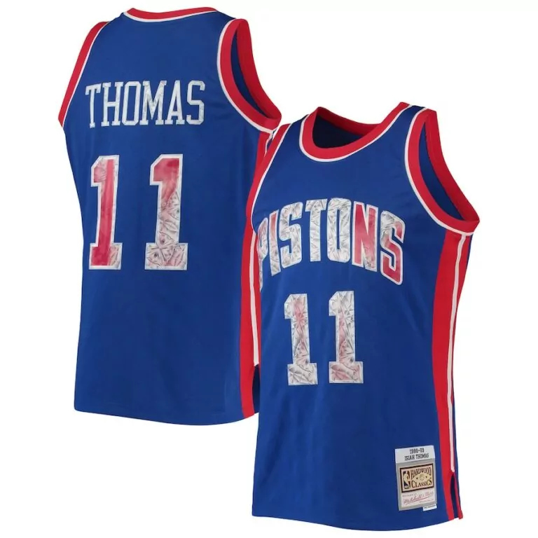 Cam Thomas 11 Pistons Jersey Blue Mitchell Ness Hardwood Classics Men Player Red