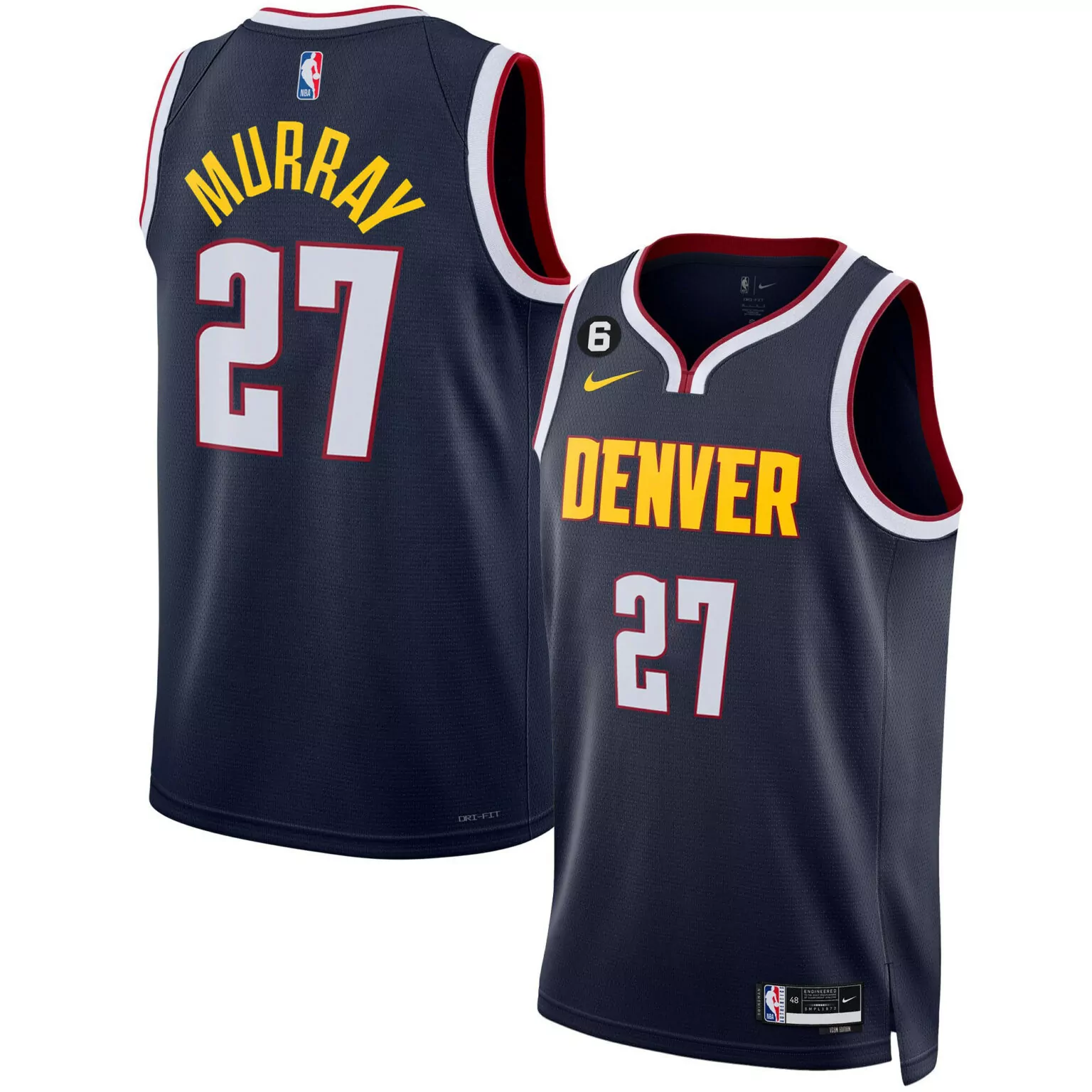 Jamal Murray 27 Denver Nuggets Jersey Navy Blue Men Yellow White Maroon Icon Collection