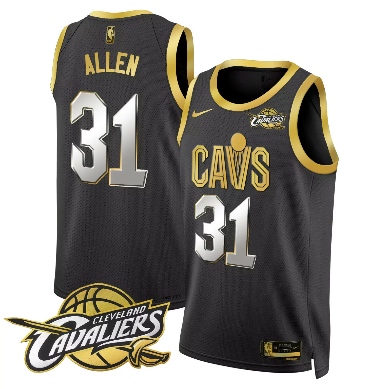 Jarrett Allen 31 Jersey Black Cleveland Cavaliers Men Gold Swingman v2 All Stitched