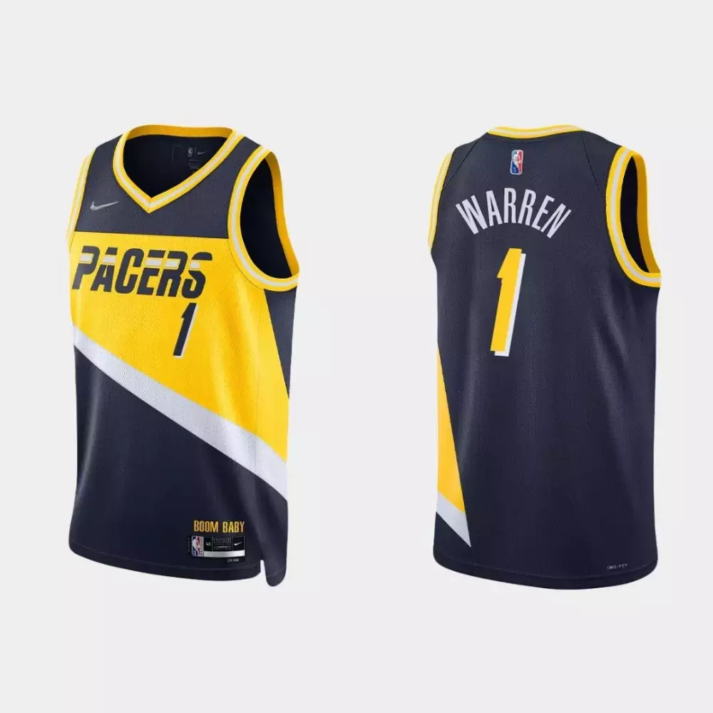 Tj Warren 1 Pacers Jersey Dark Blue Men Split Alternate Yellow White