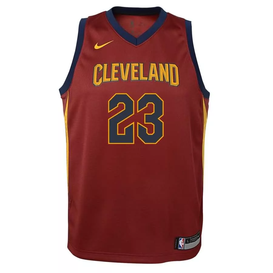 Lebron James 23 Cleveland Jersey Maroon Men Navy Gold Swingman Icon