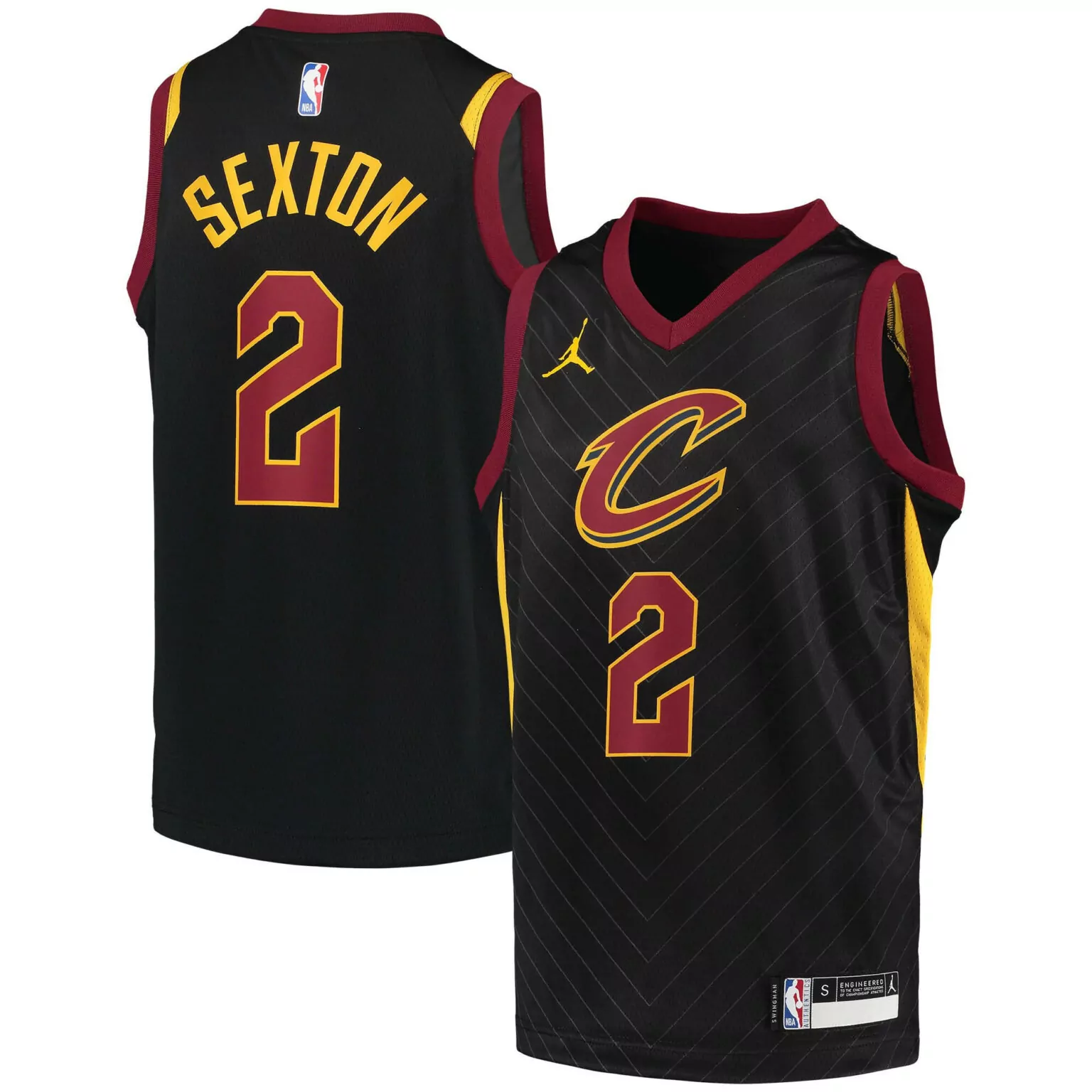 Collin Sexton 2 Cavaliers Jersey Black Men Replica Maroon Gold