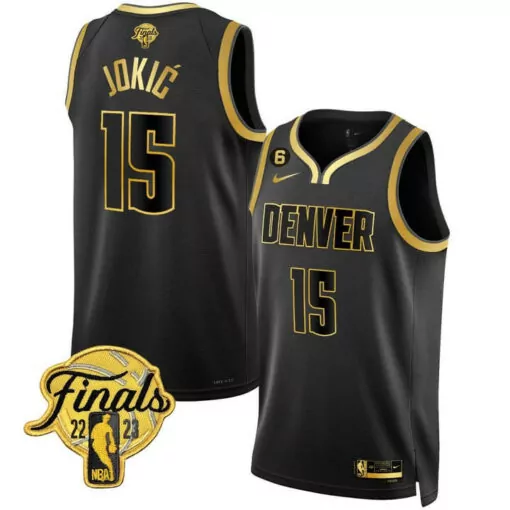 Nikola Jokic 15 Denver Nuggets Jersey Black NBA Finals 2023 Men Gold Collection All