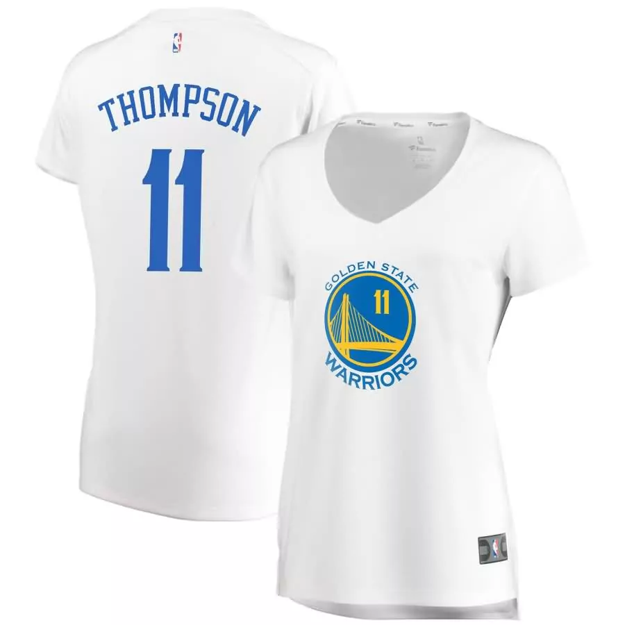 Klay Thompson 11 Jersey White Golden State Warriors Women T-shirt Blue Gold