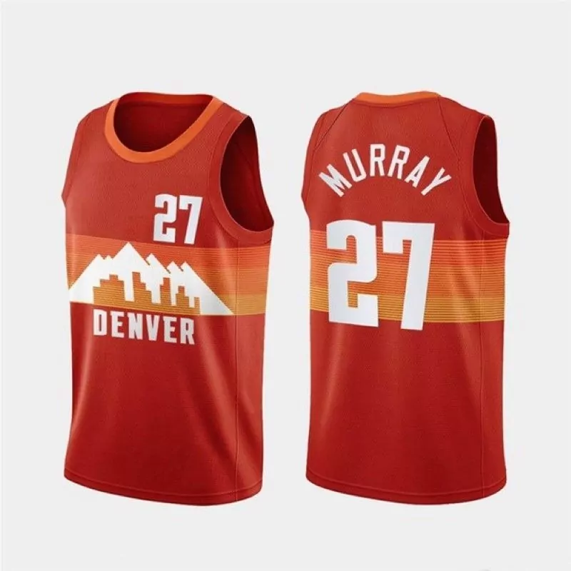 Jamal Murray 27 Denver Nuggets Jersey Red Men Custom Design Orange White