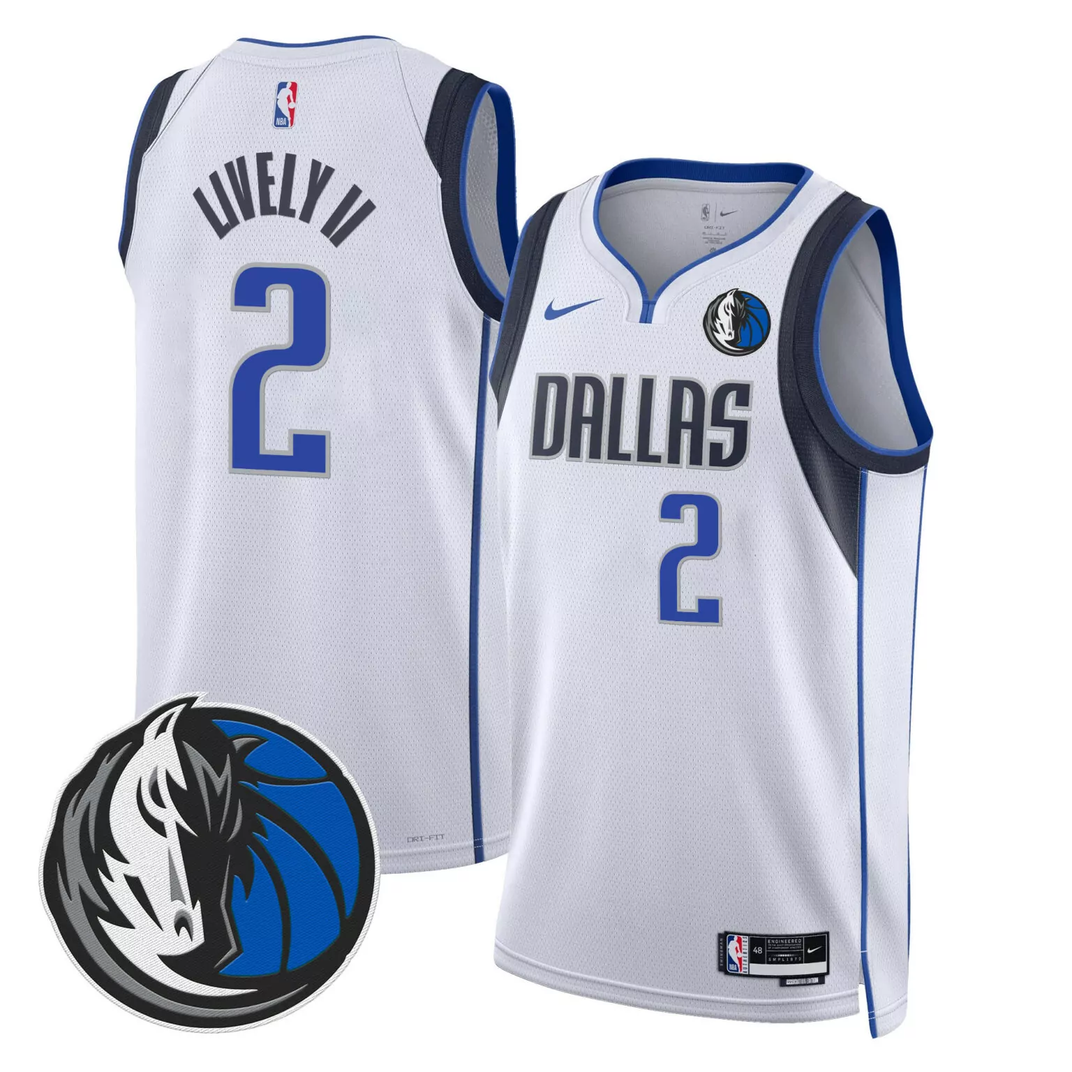Dereck Lively 2 Dallas Mavericks Jersey White Men Player Blue Gray Swingman v2 All