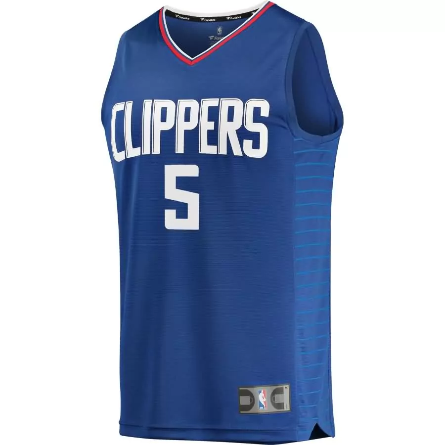 Custom LA Clippers 5 Jersey Royal Blue Men Replica White Red Icon