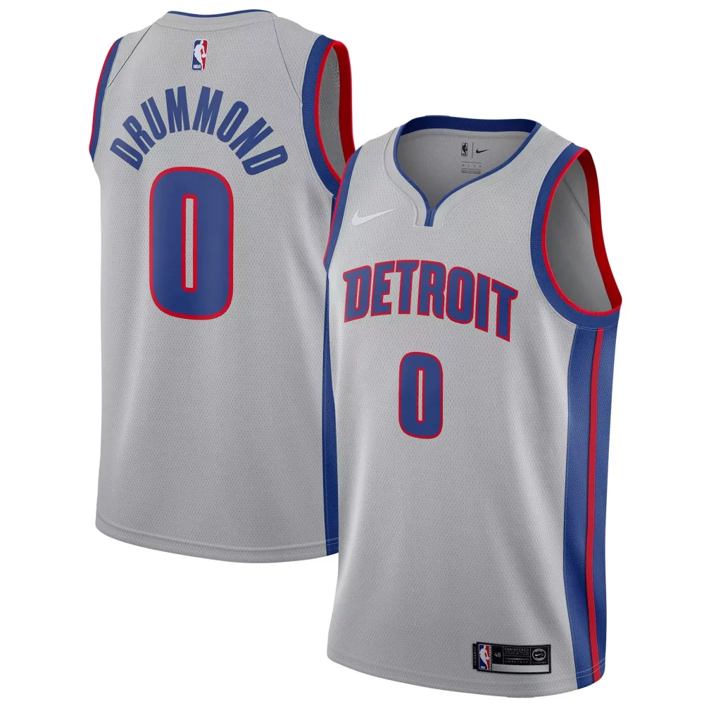 Andre Drummond Detroit Pistons Jersey Grey Men Blue Red