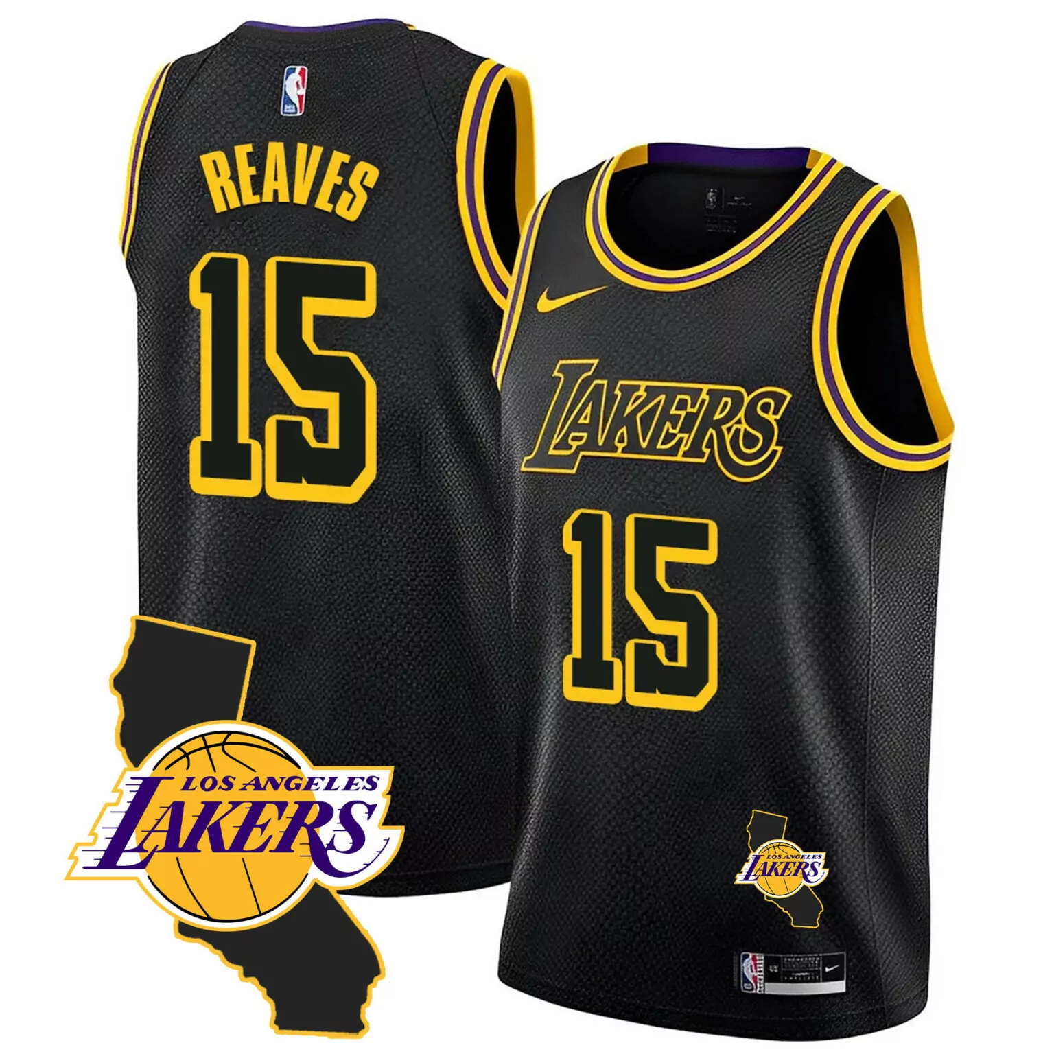 Austin Reaves 15 Jersey Black Los Angeles Lakers Men Yellow Purple All Stitched