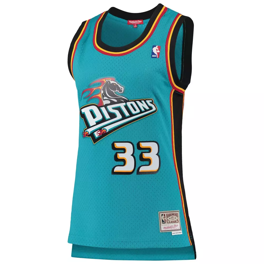 Grant Hill 33 Detroit Pistons Jersey Teal Men Black Red Yellow Hardwood Classics
