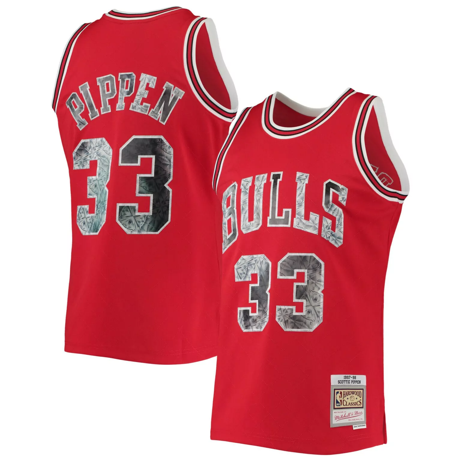 Scottie Pippen 33 Bulls Jersey Red Money Print Hardwood Classics 1997 Men White Black