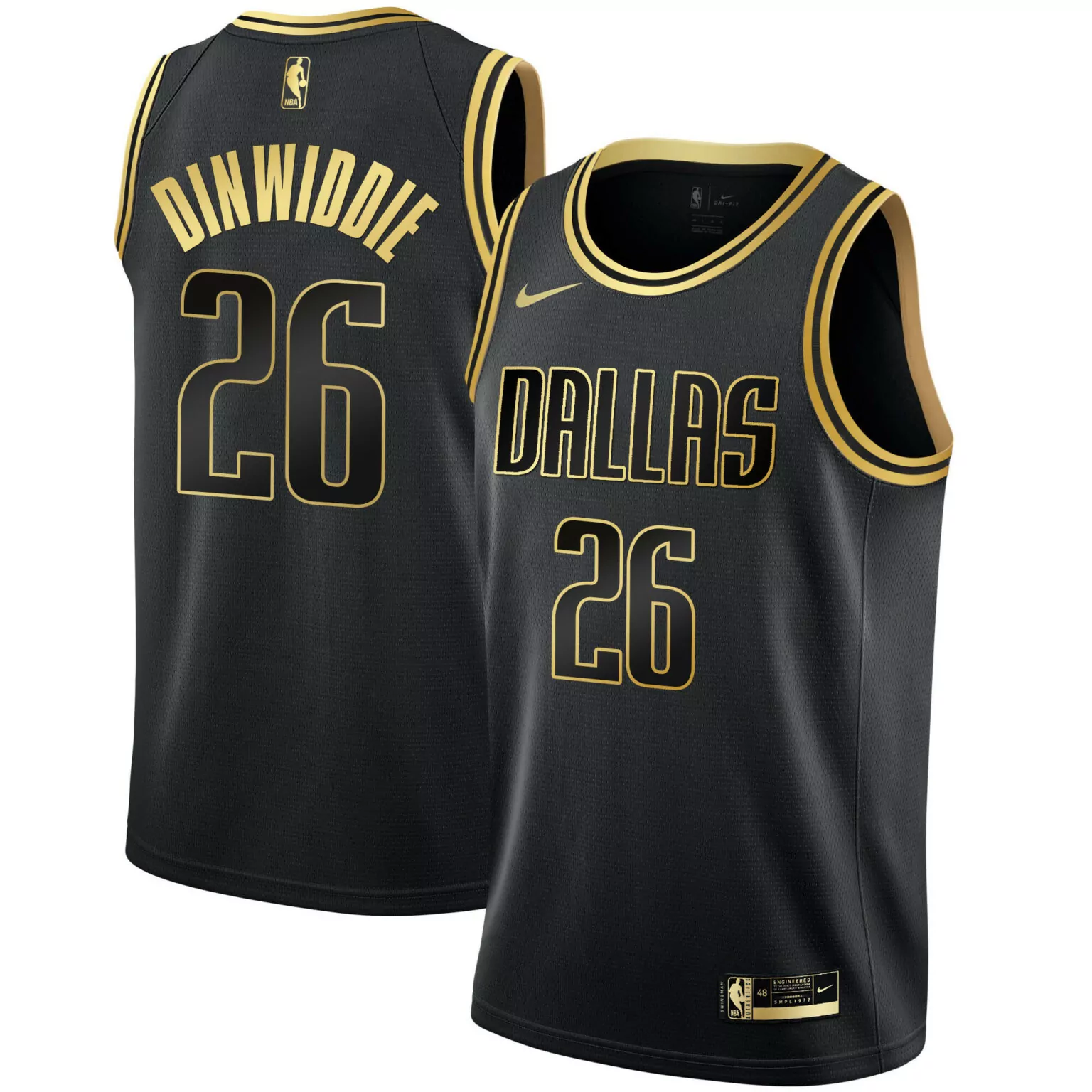 Spencer Dinwiddie 26 Dallas Jersey Black Men Gold All Stitched