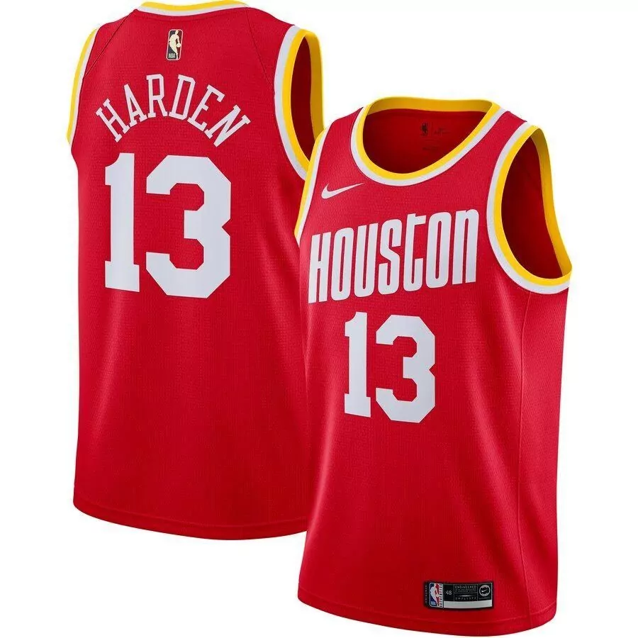 James Harden 13 Houston Rockets Jersey Red Men White Yellow Hardwood Classics Swingman