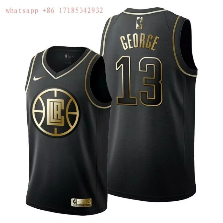 Paul George 13 Jersey Black Los Angeles Clippers Men Gold