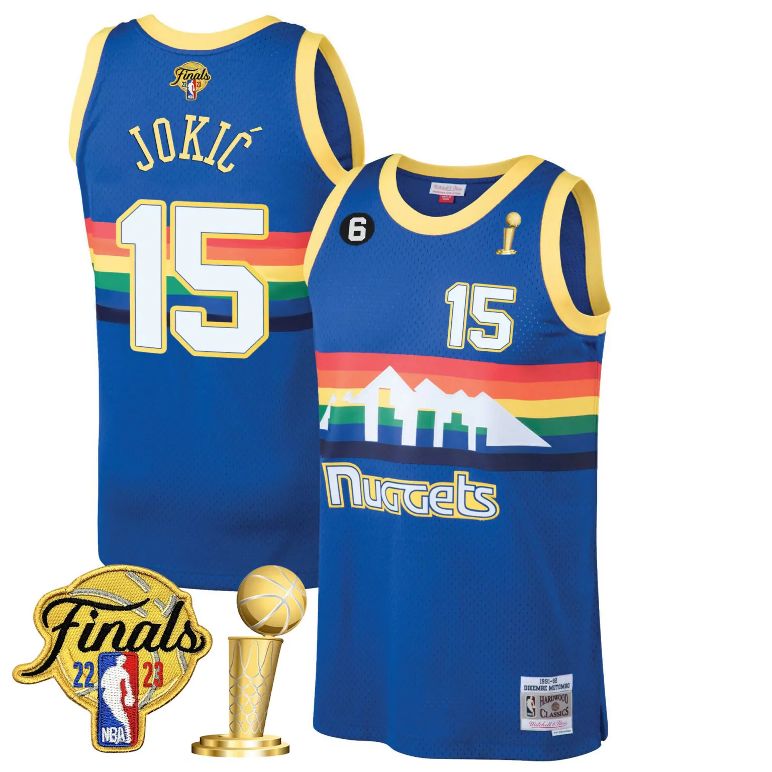 Nikola Jokic 15 Nuggets Jersey Blue 1991-92 Dikembe Mutombo Hardwood Classics Finals 22-23