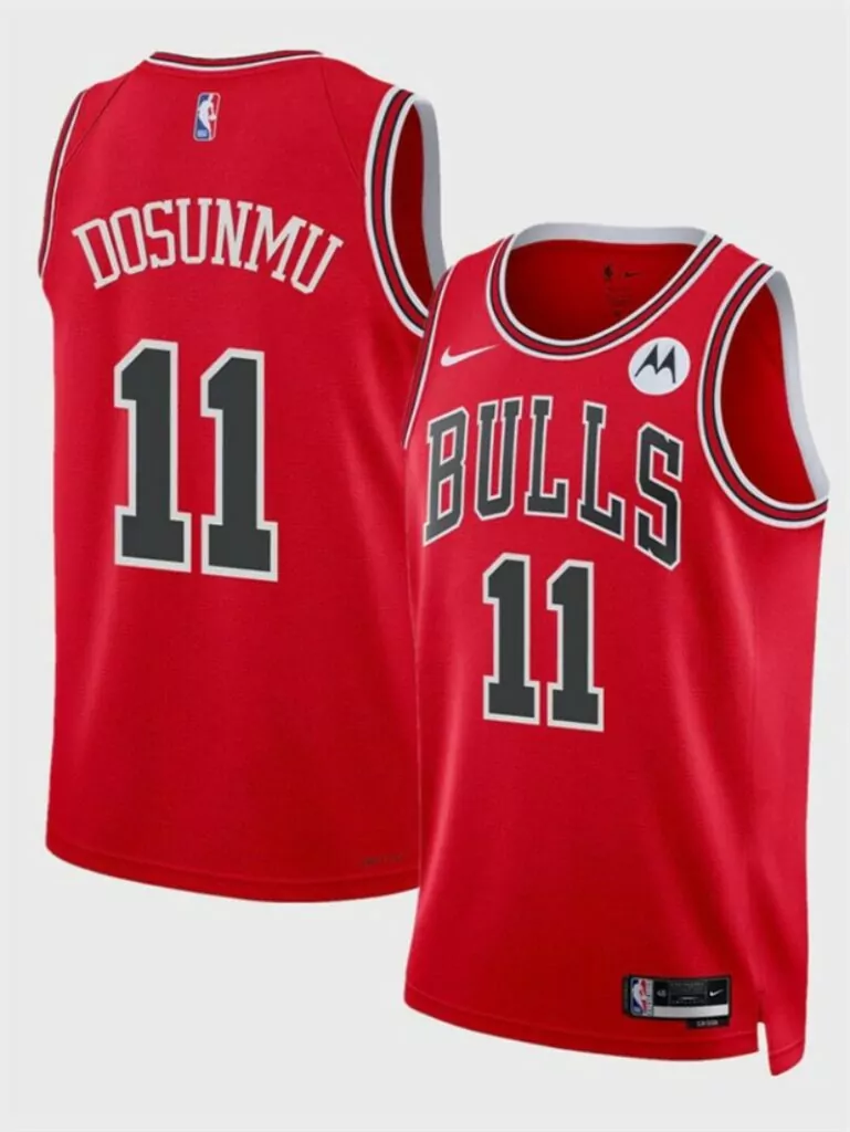 Ayo Dosunmu 11 Bulls Jersey Red Motorola Sponsor Men White Black Icon Stitched