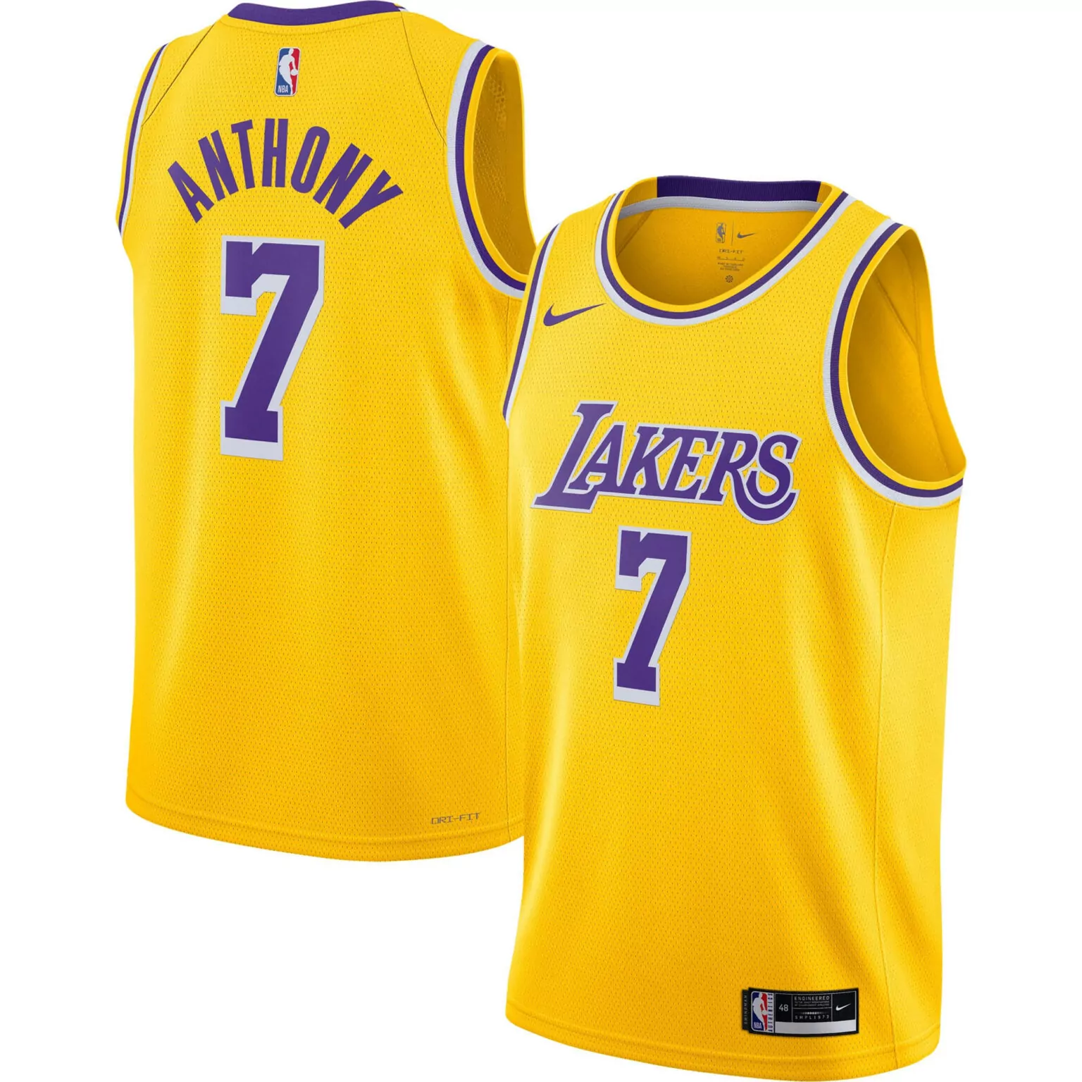 Carmelo Anthony 7 Lakers Jersey Yellow Men Standard Purple White Icon