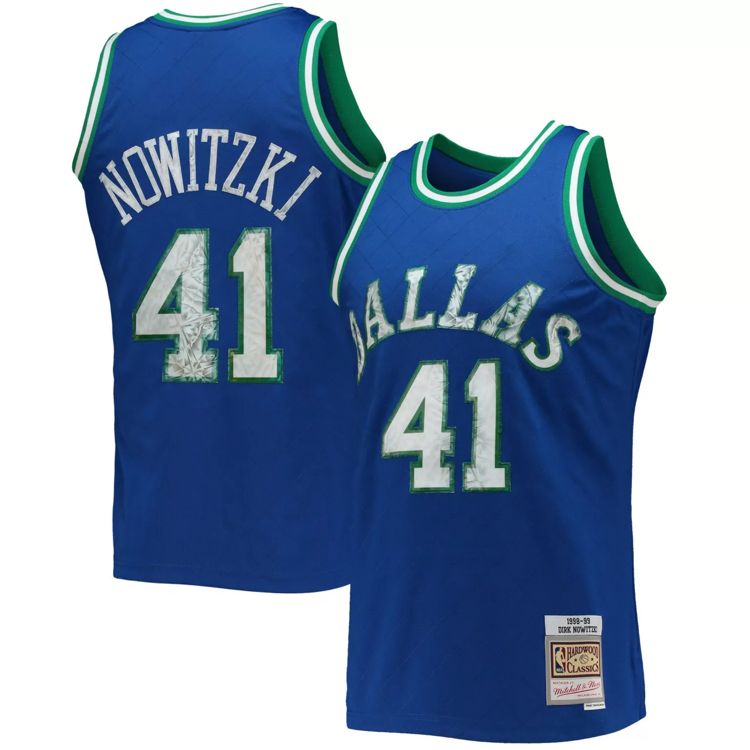 Dirk Nowitzki 41 Dallas Mavericks Jersey Blue 1998-99 Hardwood Classics Men Replica
