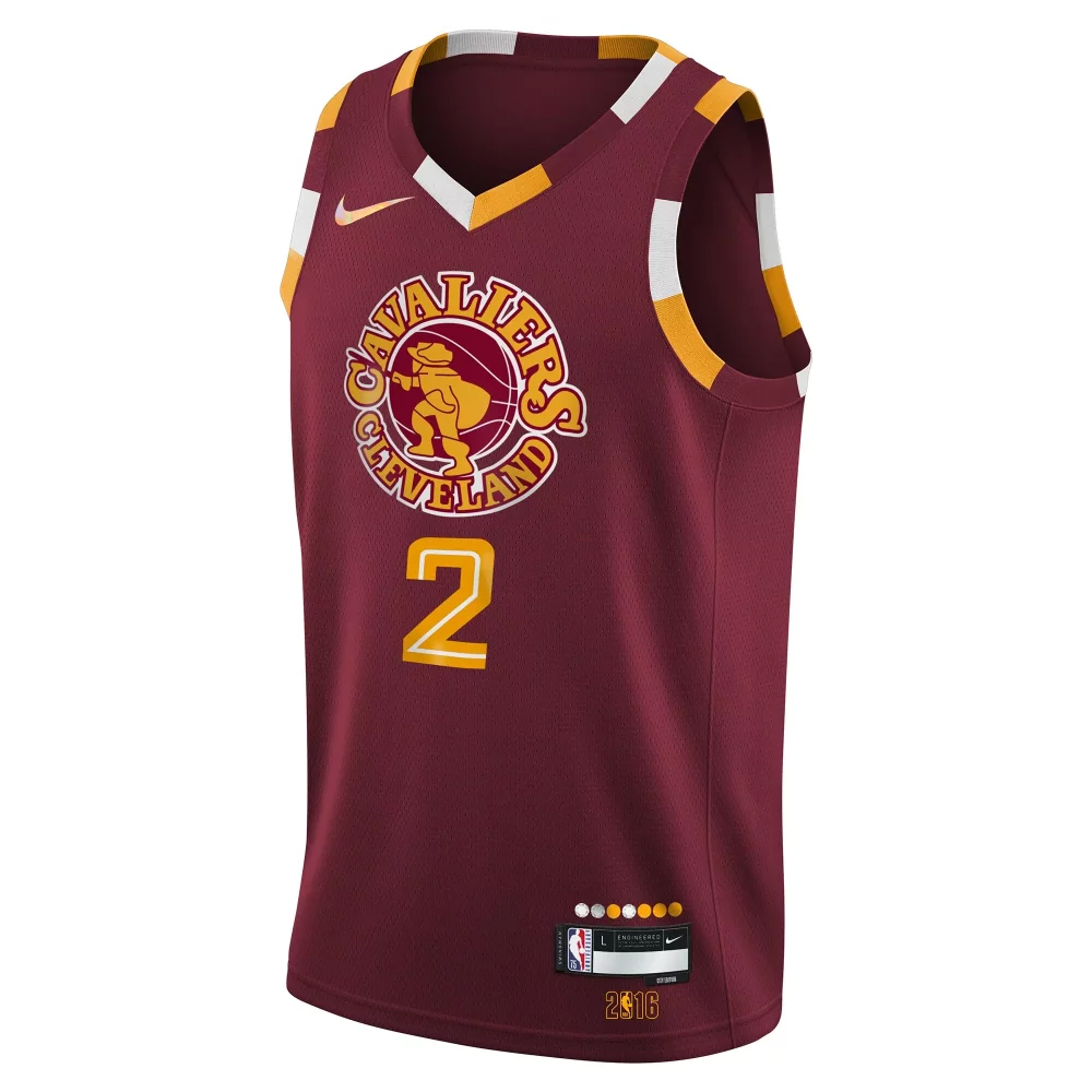 Kyrie Irving 2 Jersey Maroon 2016 Cleveland Cavaliers Men Gold White Swingman