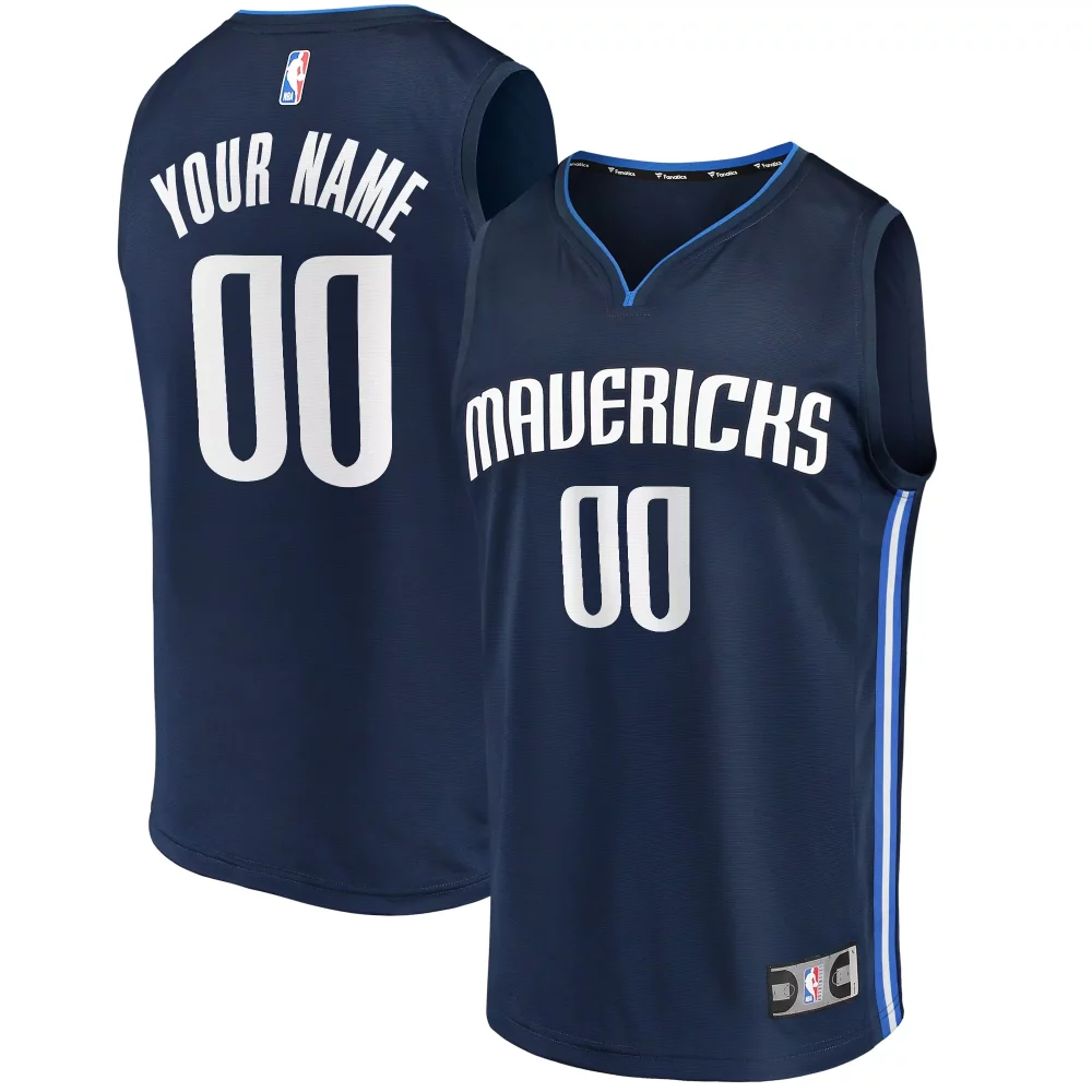 Custom Dallas Mavericks Jersey Navy Blue Men White Replica