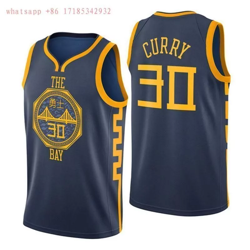 Stephen Curry 30 Jersey Navy Blue Golden State Warriors Men Yellow Gold