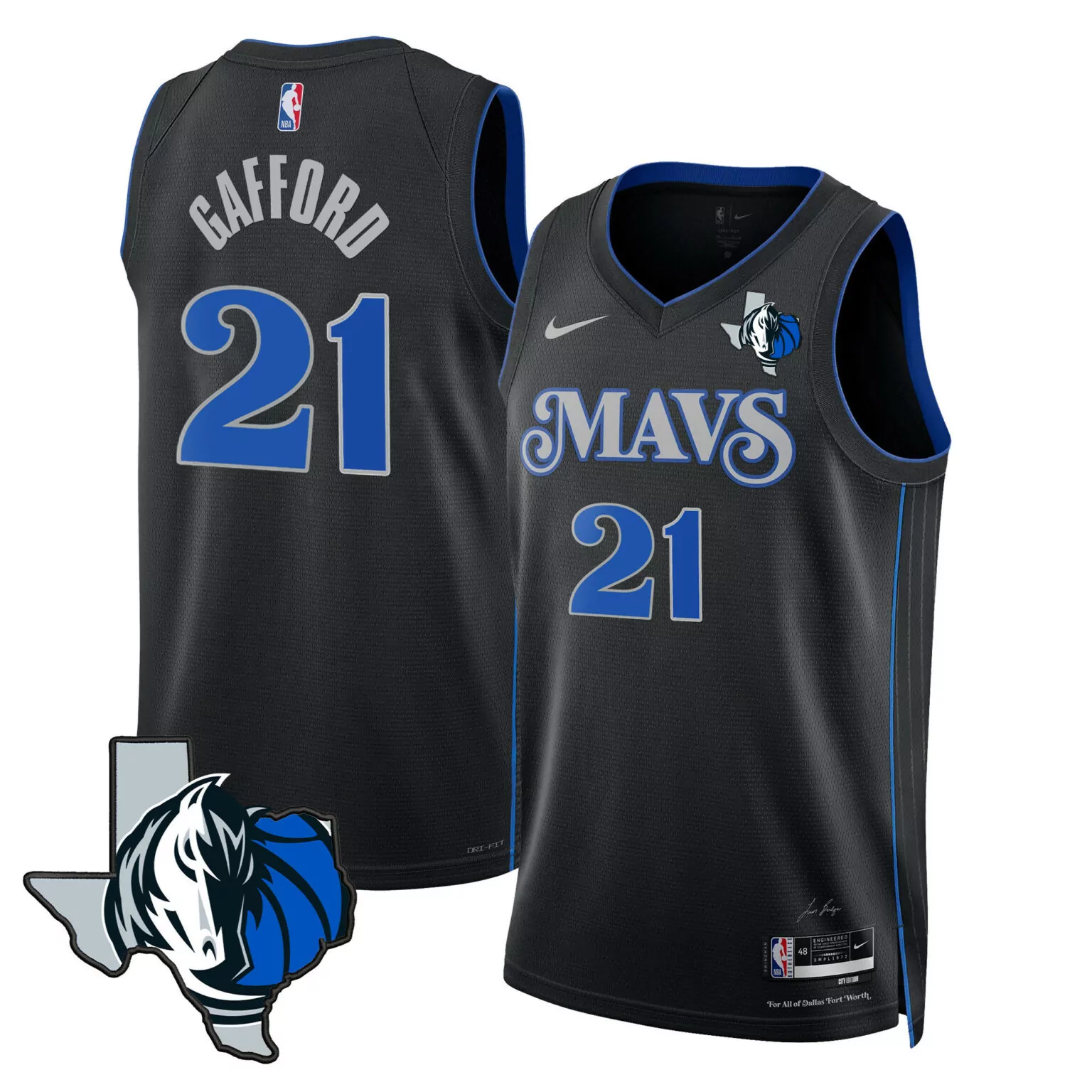 Daniel Gafford 21 Jersey Black City Edition Dallas Mavericks Men Alternate Blue Silver