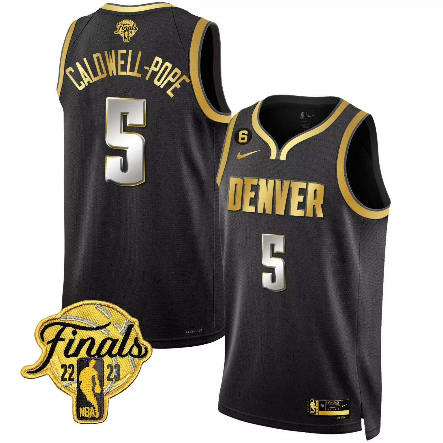 Caldwell Pope 5 Denver Nuggets Jersey Black NBA Finals 2023 Men Gold Collection All