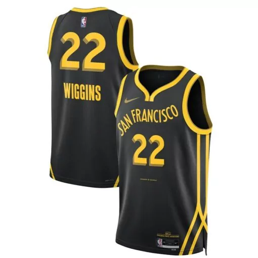 Andrew Wiggins 22 Jersey Black Golden State Warriors Men Statement Edition Yellow