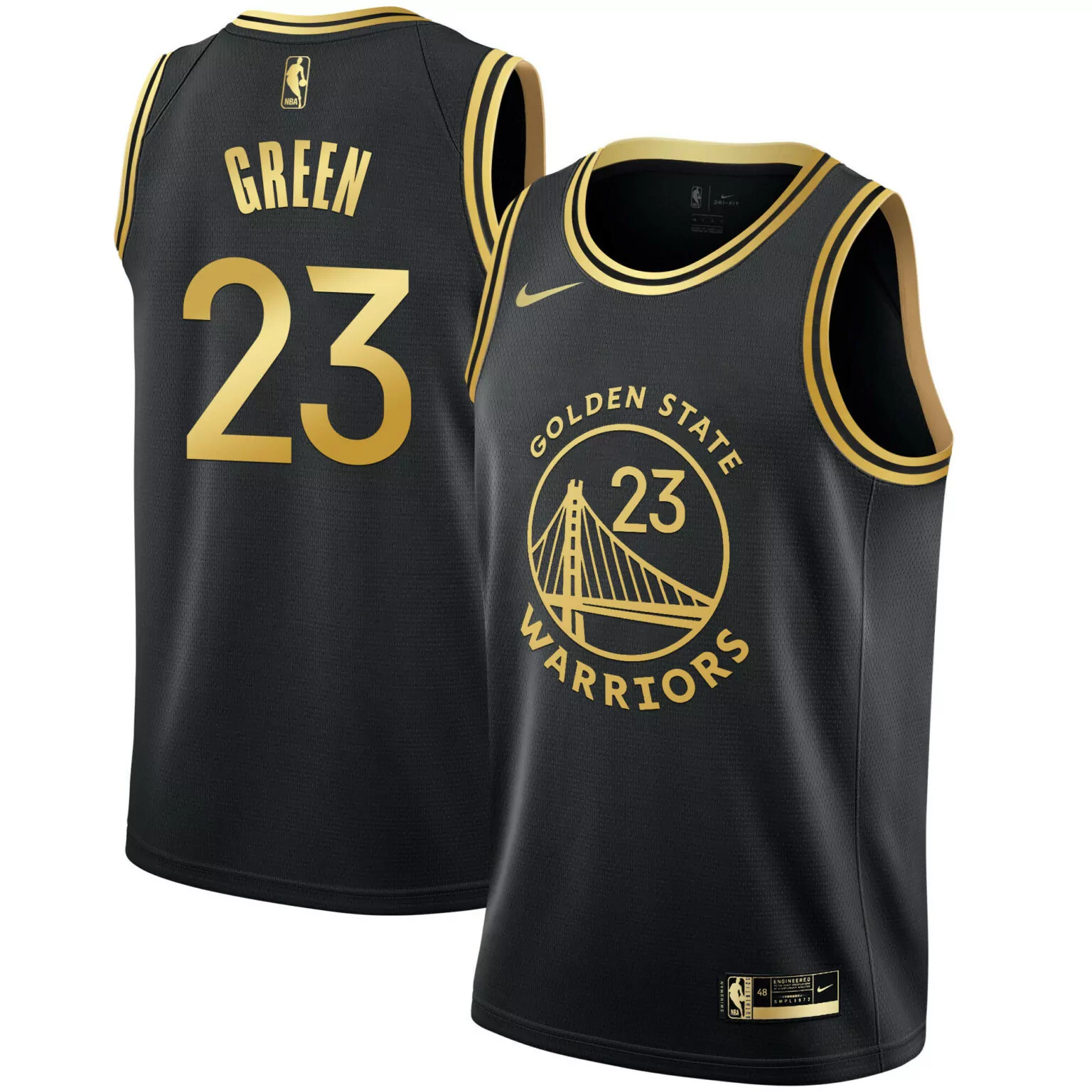 Draymond Green 23 Jersey Black Golden State Warriors Men Gold All Stitched
