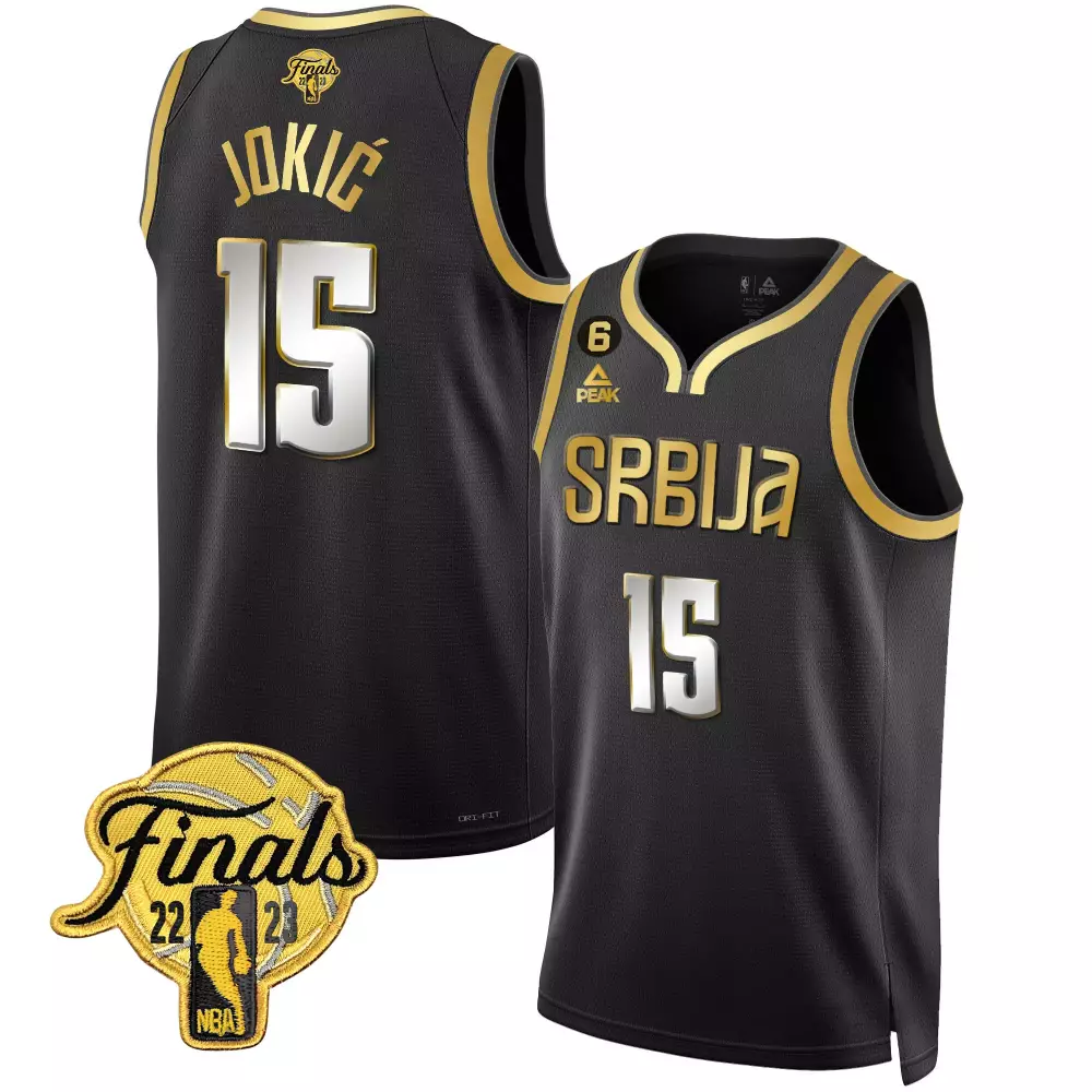 Nikola Jokic 15 Srbija Jersey Black 2023 NBA Finals 22-23 Men Gold All Stitched